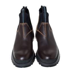 Prada Brown/Black Leather and Neoprene Chelsea Ankle Boots Size 41
