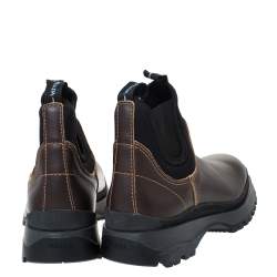 Prada Brown/Black Leather and Neoprene Chelsea Ankle Boots Size 41