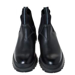 Pre Owned Prada Black Leather and Neoprene Chelsea Ankle Boots Size 41.5
