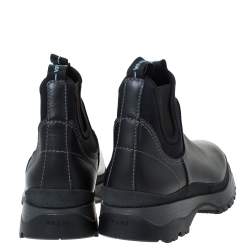 Pre Owned Prada Black Leather and Neoprene Chelsea Ankle Boots Size 41.5