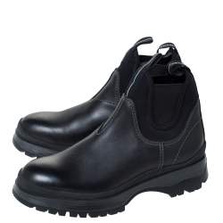 Pre Owned Prada Black Leather and Neoprene Chelsea Ankle Boots Size 41.5
