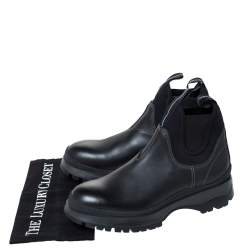 Pre Owned Prada Black Leather and Neoprene Chelsea Ankle Boots Size 41.5
