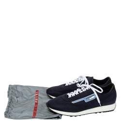 Pre Owned Prada Dark Blue Nylon Logo Embellished Lace Up Sneakers Size 43