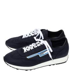 Pre Owned Prada Dark Blue Nylon Logo Embellished Lace Up Sneakers Size 43