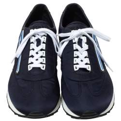 Pre Owned Prada Dark Blue Nylon Logo Embellished Lace Up Sneakers Size 43