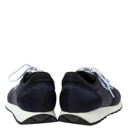 Pre Owned Prada Dark Blue Nylon Logo Embellished Lace Up Sneakers Size 43
