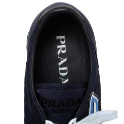 Pre Owned Prada Dark Blue Nylon Logo Embellished Lace Up Sneakers Size 43