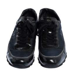 Prada Black/Navy Blue Leather And Nylon Lace Up Sneakers Size 41