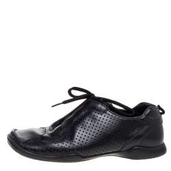 Prada Black Perforated Leather Square Toe Sneakers Size 41