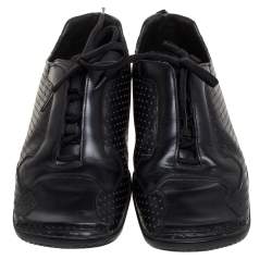 Prada Black Perforated Leather Square Toe Sneakers Size 41