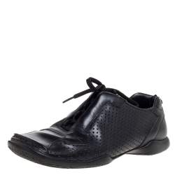 Prada Black Perforated Leather Square Toe Sneakers Size 41