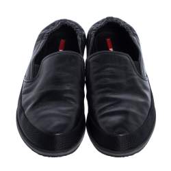 Prada Sports Black Leather Scrunch Slip On Sneakers Size 41.5