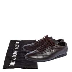 Prada Sport Dark Brown Leather Lace Up Low Top Sneakers Size 43