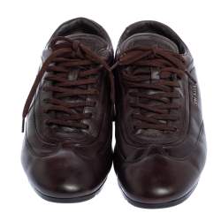 Prada Sport Dark Brown Leather Lace Up Low Top Sneakers Size 43