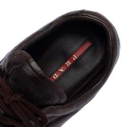 Prada Sport Dark Brown Leather Lace Up Low Top Sneakers Size 43