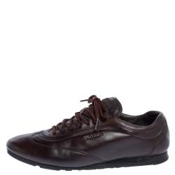 Prada Sport Dark Brown Leather Lace Up Low Top Sneakers Size 43