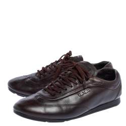 Prada Sport Dark Brown Leather Lace Up Low Top Sneakers Size 43