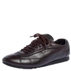 Prada Sport Dark Brown Leather Lace Up Low Top Sneakers Size 43