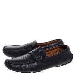 Prada Black Leather Driver Penny Slip On Loafers Size 42