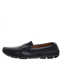 Prada Black Leather Driver Penny Slip On Loafers Size 42