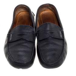 Prada Black Leather Driver Penny Slip On Loafers Size 42
