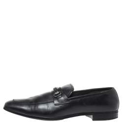 Prada Black Leather Slip On Loafers Size 44