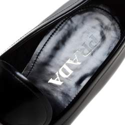 Pre Owned Prada Black Leather Plate Bit Logo Loafers Size 40
