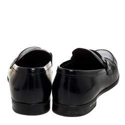 Pre Owned Prada Black Leather Plate Bit Logo Loafers Size 40
