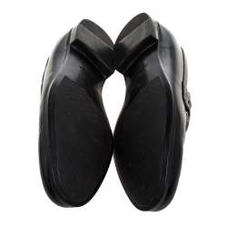 Pre Owned Prada Black Leather Plate Bit Logo Loafers Size 40