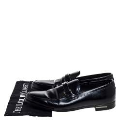 Pre Owned Prada Black Leather Plate Bit Logo Loafers Size 40