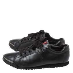 Pre Owned Prada Sports Black Leather Lace Low Top Sneakers Size 42
