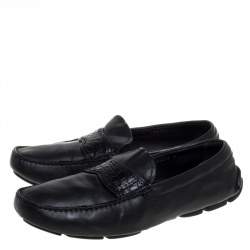 Prada Black Leather Slip On Loafers Size 42