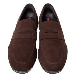 Prada Brown Suede Leather Slip On Loafers Size 40