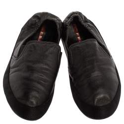 Prada Black Leather Scrunch Slip On Sneakers Size 43
