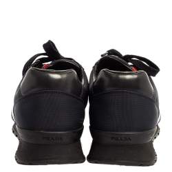 Prada Navy Blue/Black Nylon and Leather Lace Low Top Sneakers Size 43