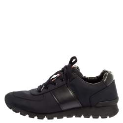 Prada Navy Blue/Black Nylon and Leather Lace Low Top Sneakers Size 43
