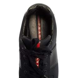 Prada Navy Blue/Black Nylon and Leather Lace Low Top Sneakers Size 43