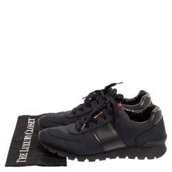 Prada Navy Blue/Black Nylon and Leather Lace Low Top Sneakers Size 43