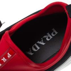 Prada Black/Red Mesh and Neoprene Low Top Sneakers Size 44