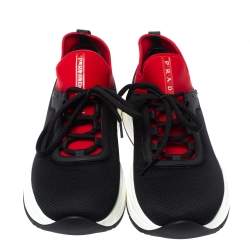 Prada Black/Red Mesh and Neoprene Low Top Sneakers Size 44