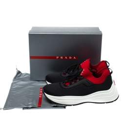 Prada Black/Red Mesh and Neoprene Low Top Sneakers Size 44