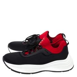 Prada Black/Red Mesh and Neoprene Low Top Sneakers Size 44