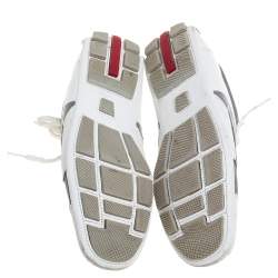 Prada White/Grey Leather and Nylon Low Top Sneakers Size 42