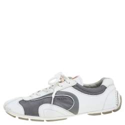Prada White/Grey Leather and Nylon Low Top Sneakers Size 42