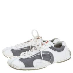 Prada White/Grey Leather and Nylon Low Top Sneakers Size 42