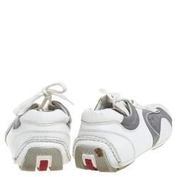 Prada White/Grey Leather and Nylon Low Top Sneakers Size 42