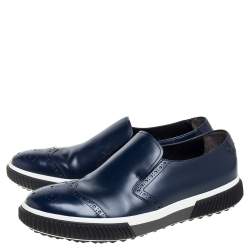 Prada Blue Leather Brogue Slip -On Sneakers Size 44