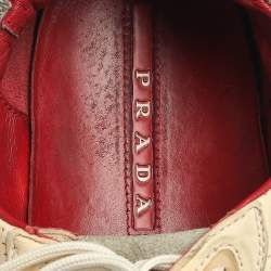 Prada Beige Perforated Leather And Suede Low Top Sneakers Size 46