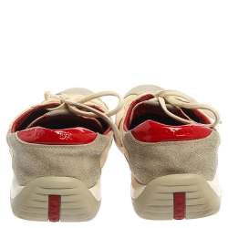 Prada Beige Perforated Leather And Suede Low Top Sneakers Size 46
