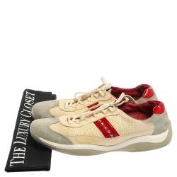 Prada Beige Perforated Leather And Suede Low Top Sneakers Size 46
